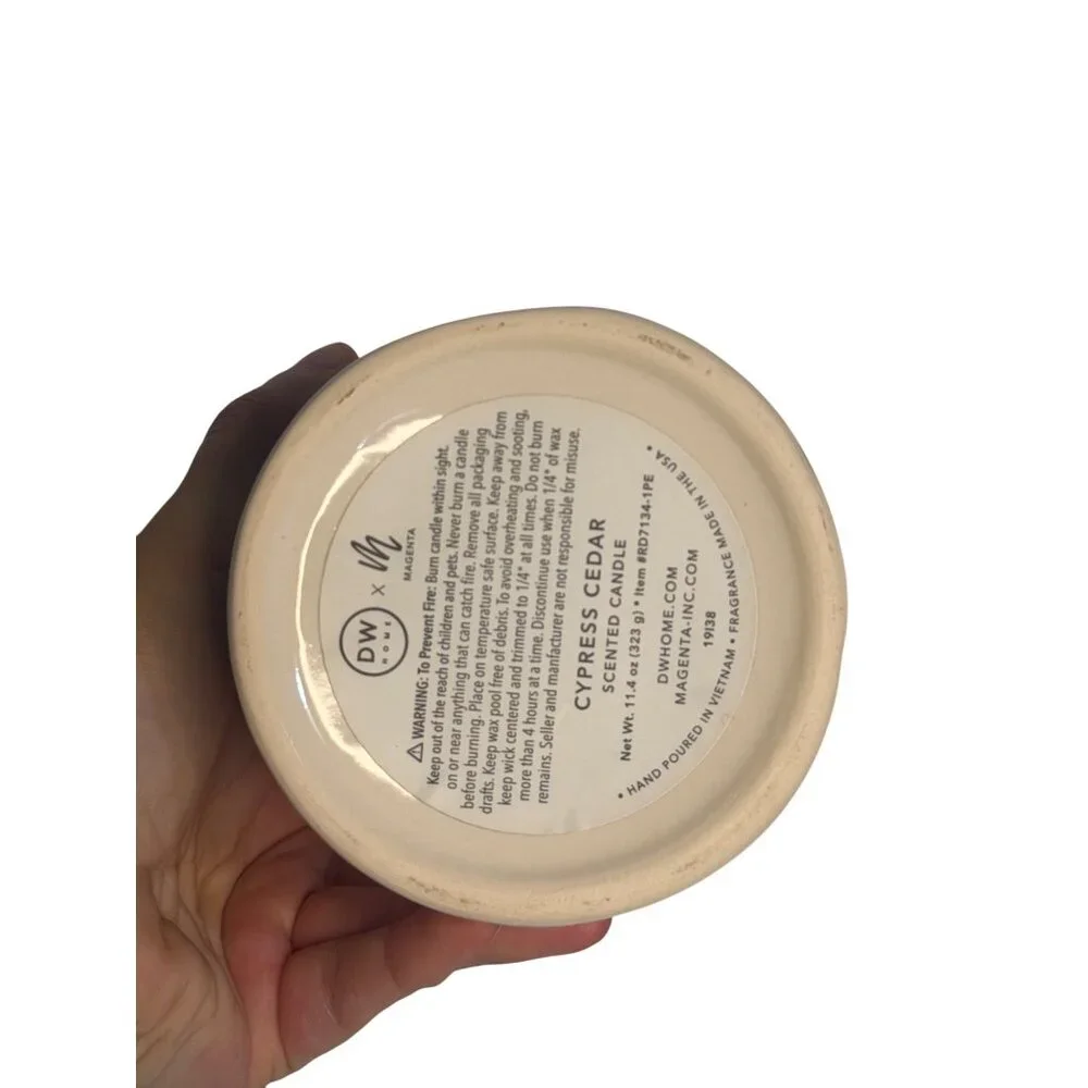 NEW Rae Dunn Magenta Peace Cypress Cedar Scented Candle 7 oz‎ Ceramic Jar Beige